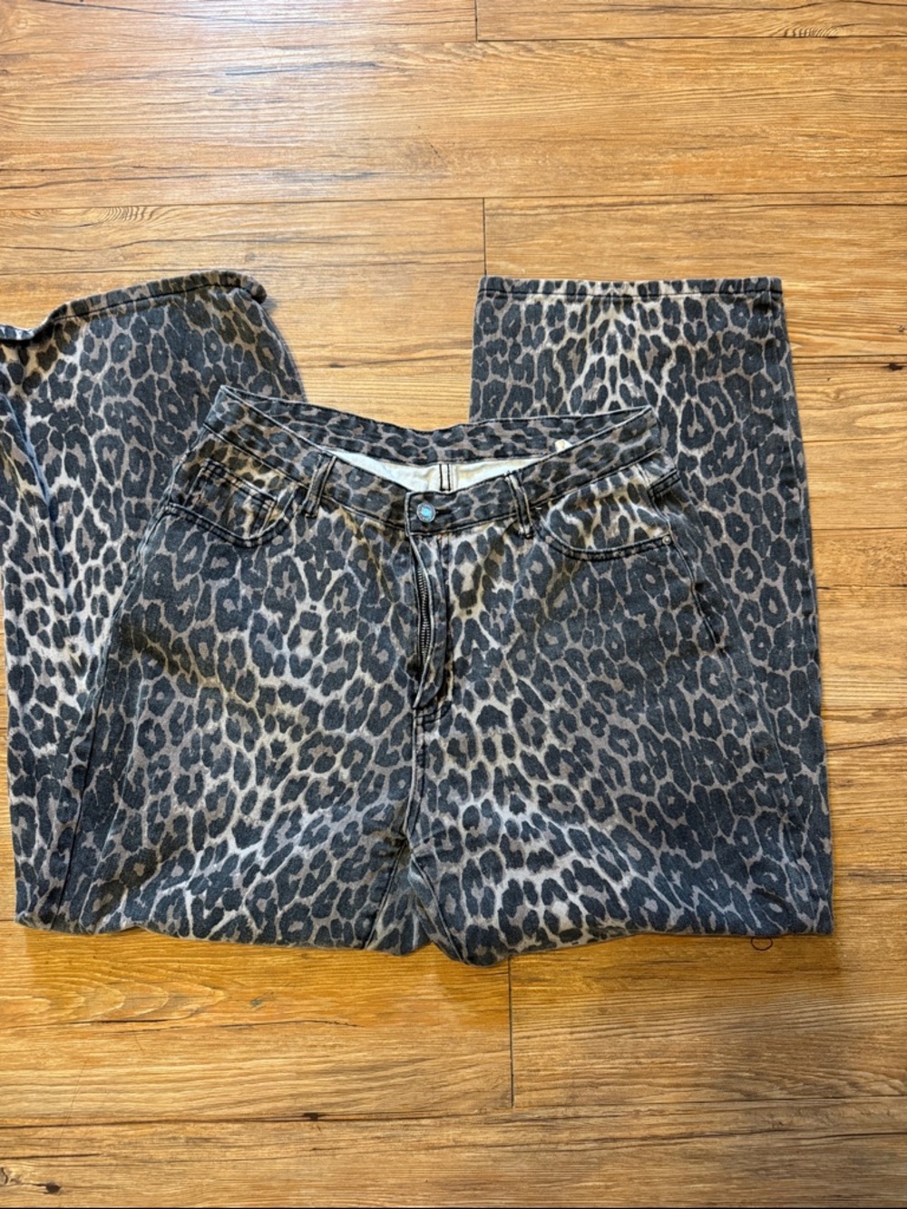 Leopard Print Wide Leg Jeans